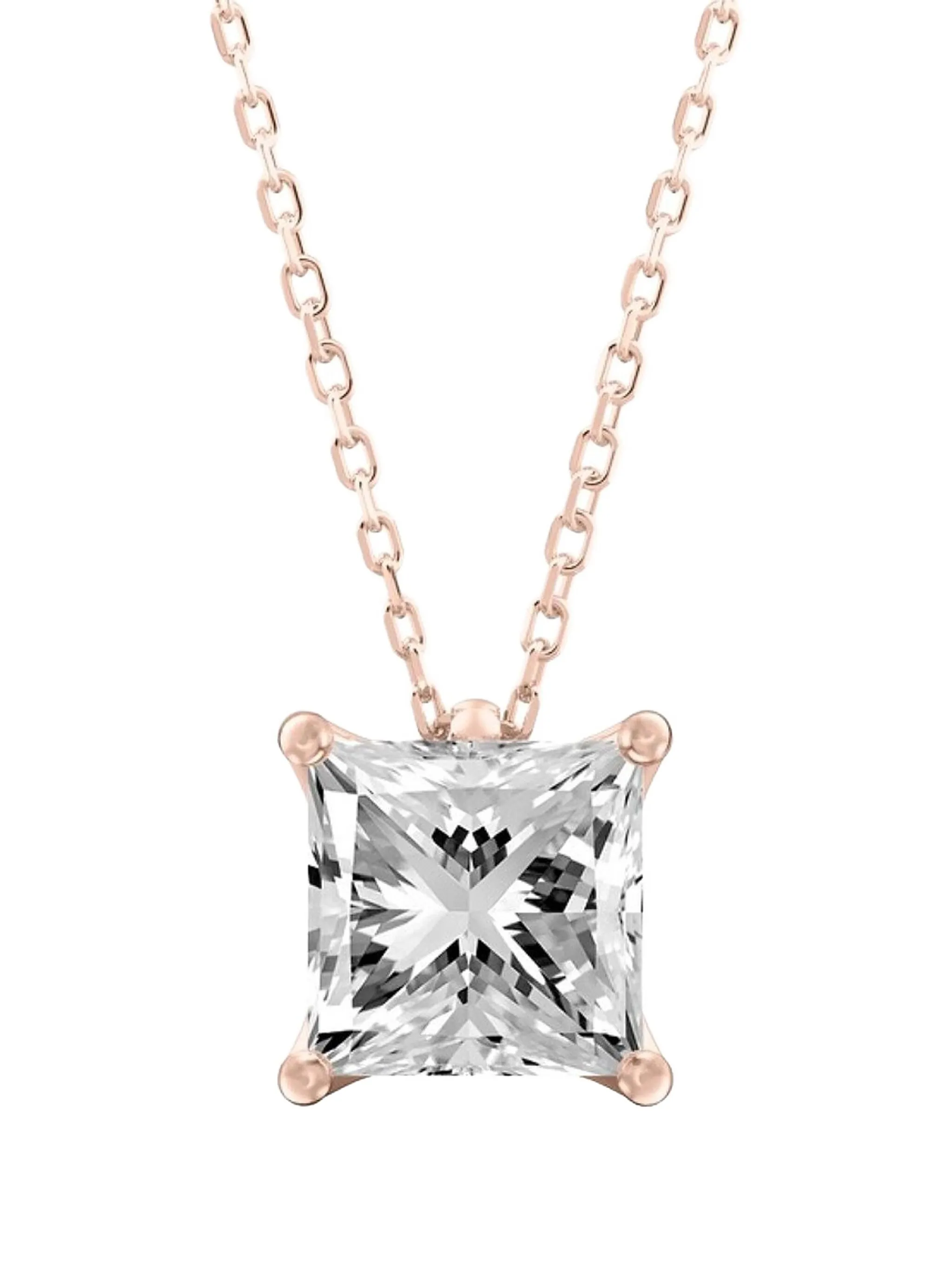 14K rose gold diamond solitaire necklace