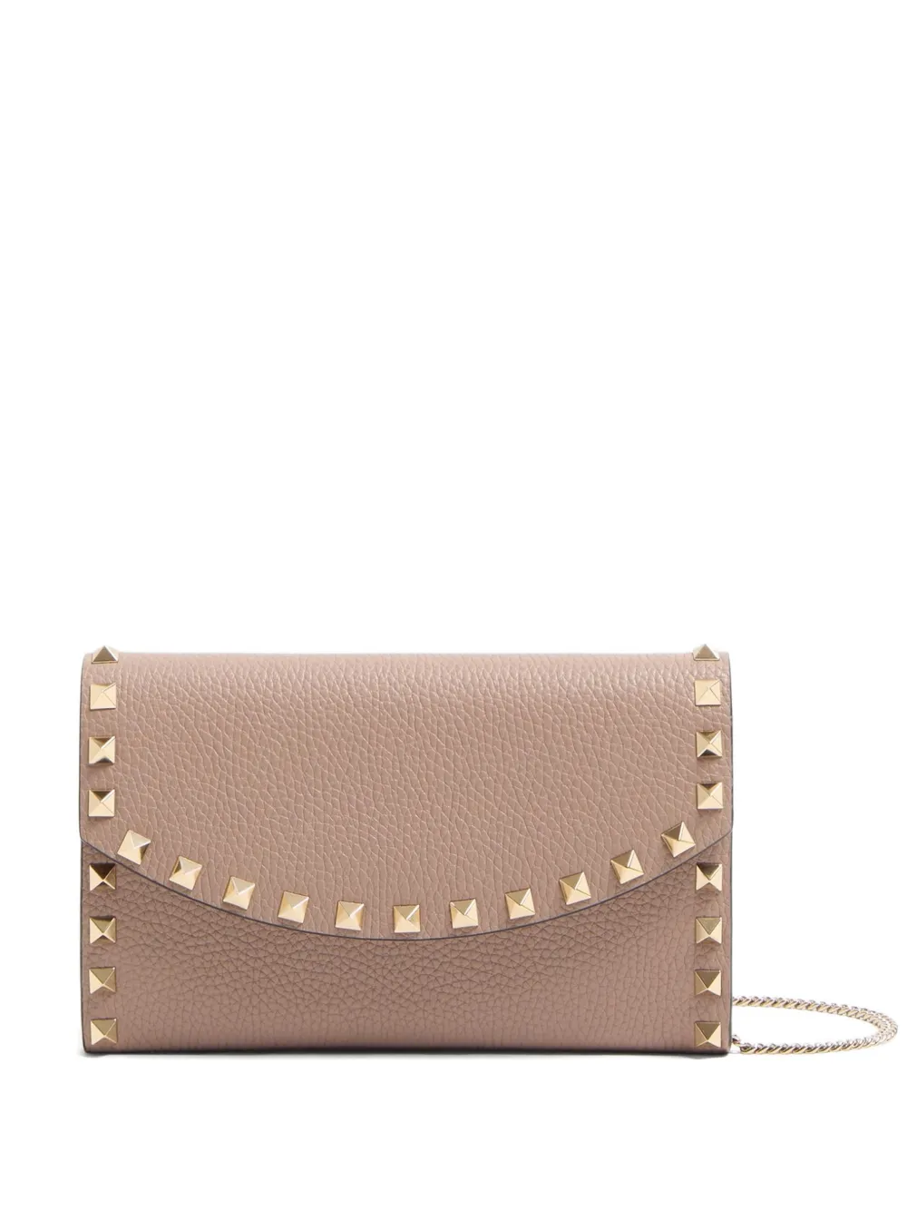 Rockstud wallet with chain in grainy calfskin