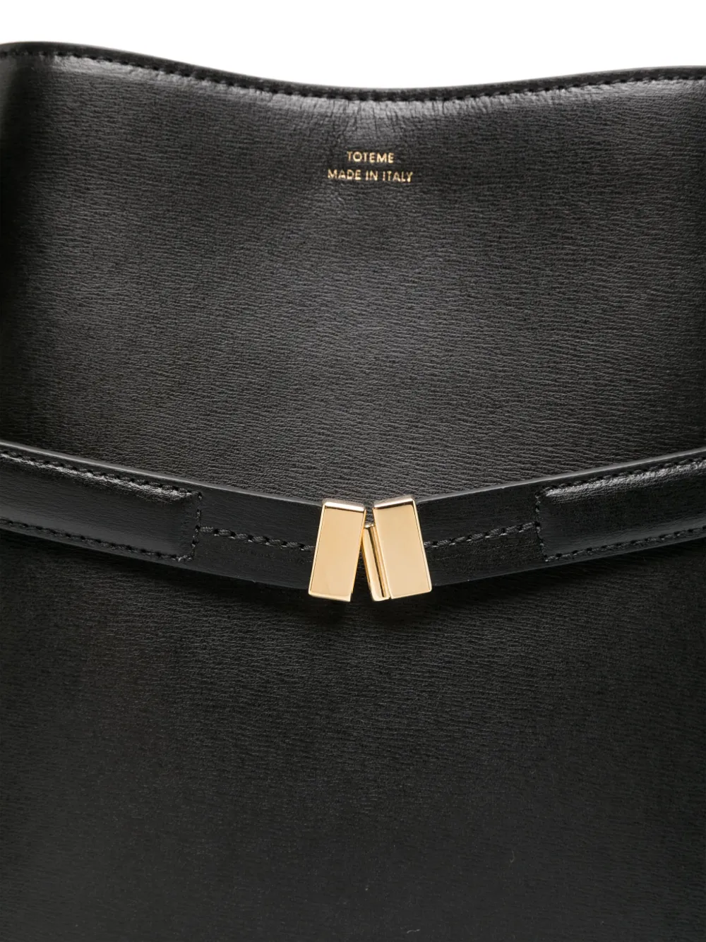 Belted leather bucket bag