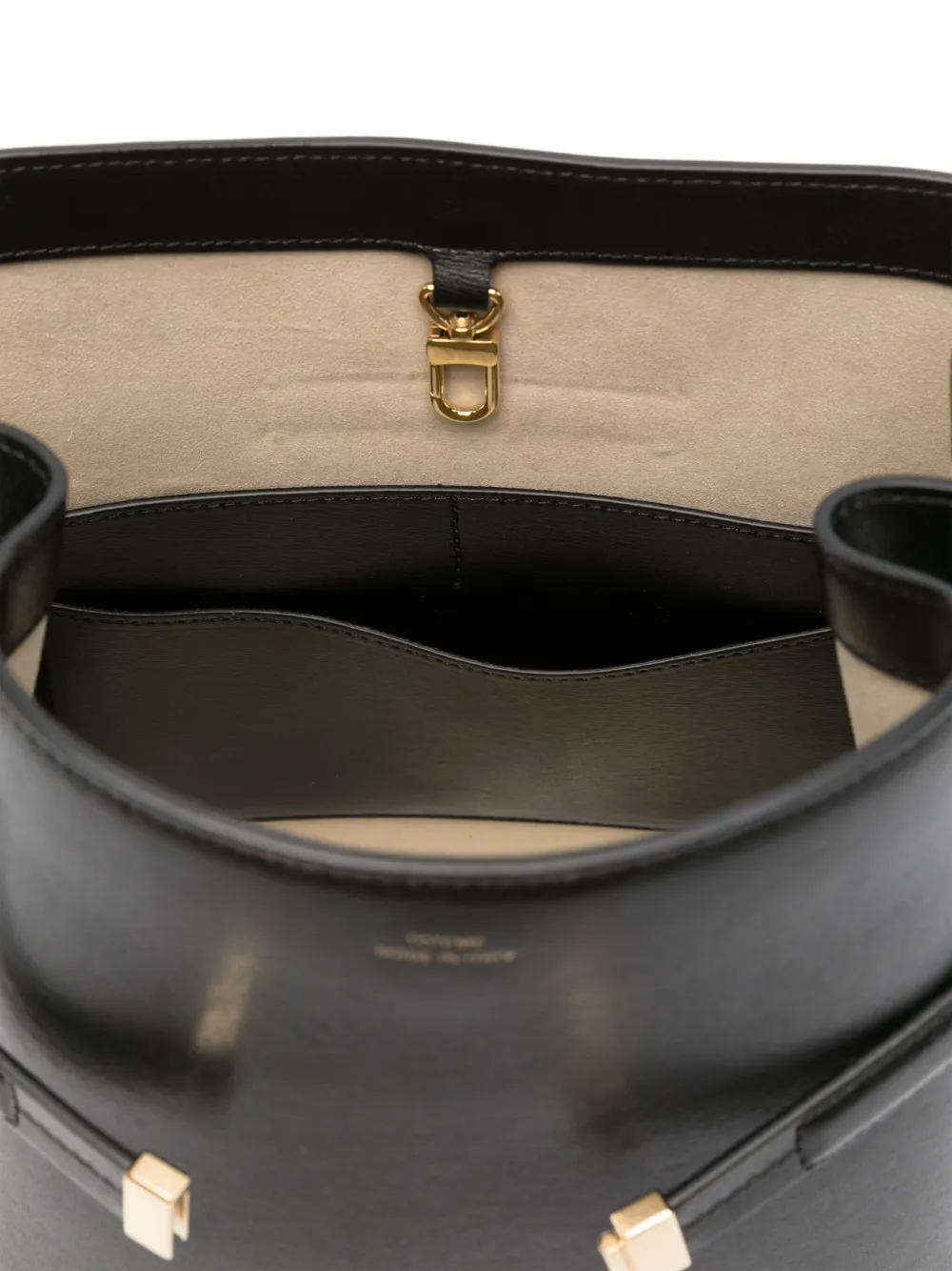Belted leather bucket bag