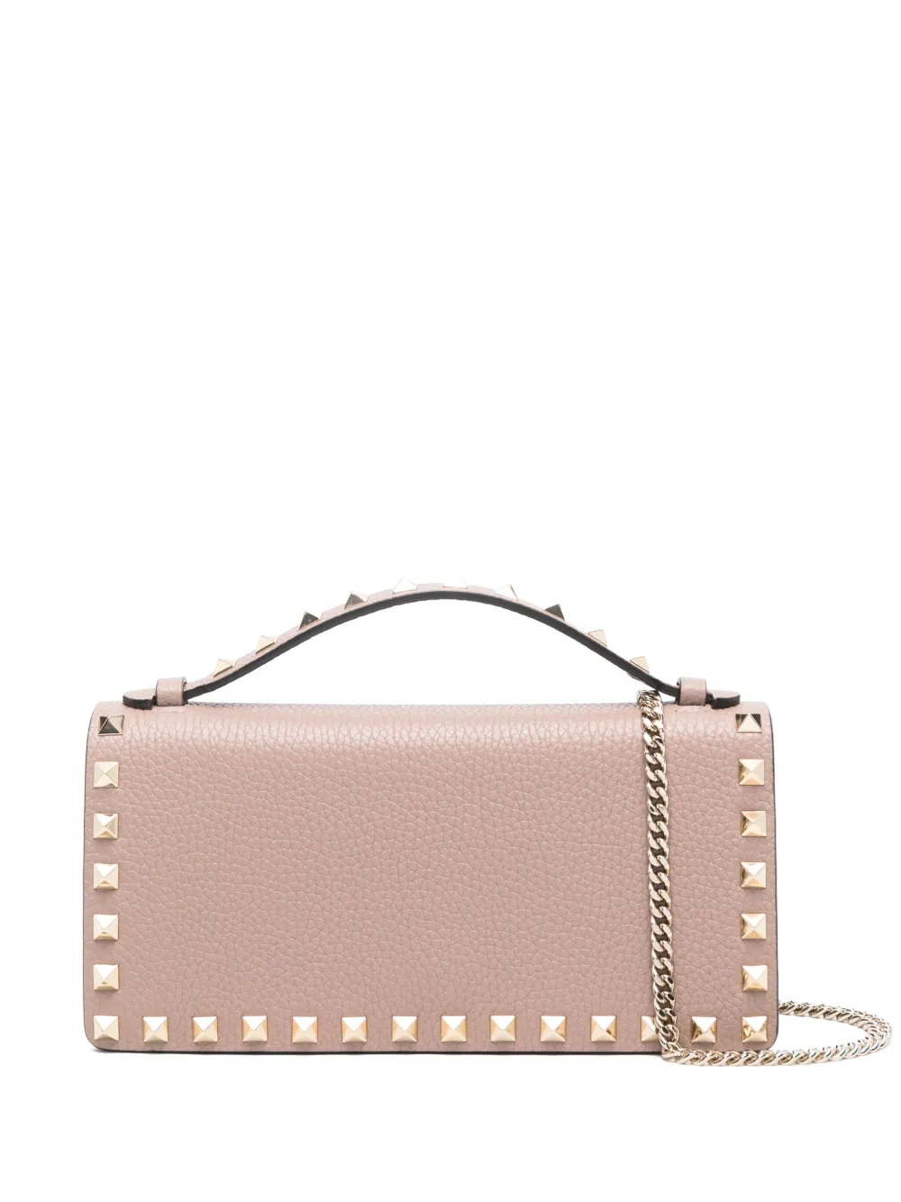 Rockstud wallet with chain in grainy calfskin