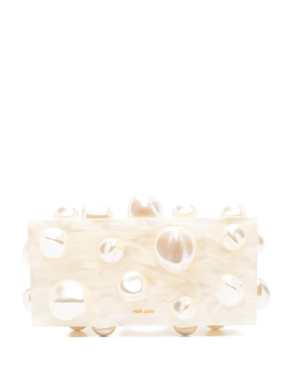 Orbs pearl-embellished clutch